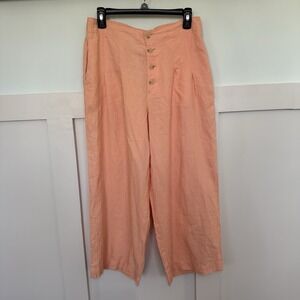 Sincerely Jules Wide Leg Cropped Pants  LARGE Peach Linen Blend Button Pleated